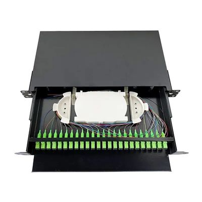Ngăn kéo quang gắn trên giá 19 inch màu đen Bảng điều khiển sợi quang cho cáp mạng