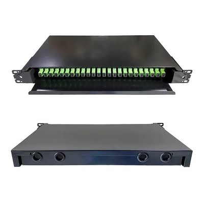 Ngăn kéo quang gắn trên giá 19 inch màu đen Bảng điều khiển sợi quang cho cáp mạng